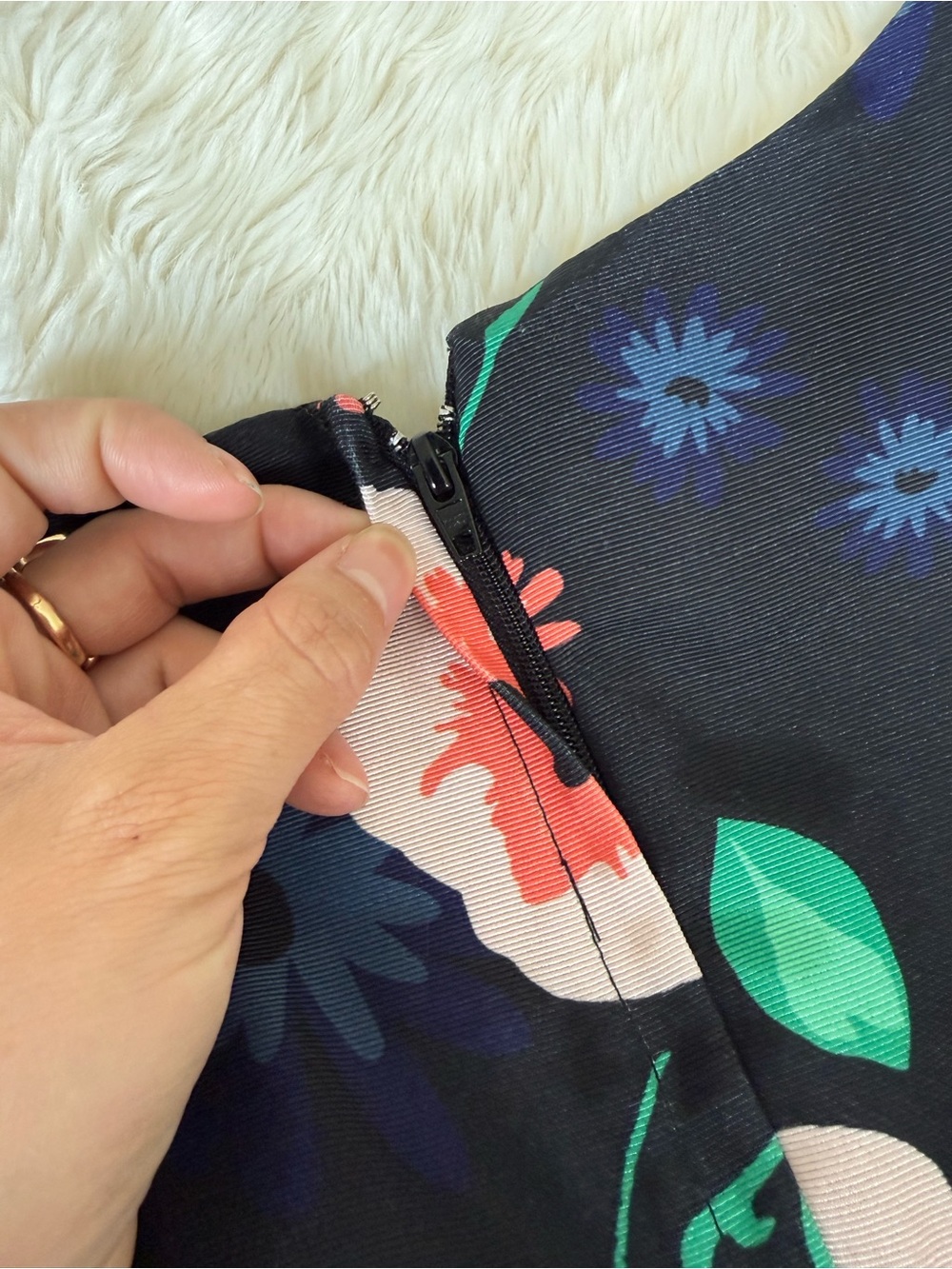 ModCloth - Blue Pink Flowers on Black Fit & Flare Dress with hidden POCKETS! - Picture 13 of 14